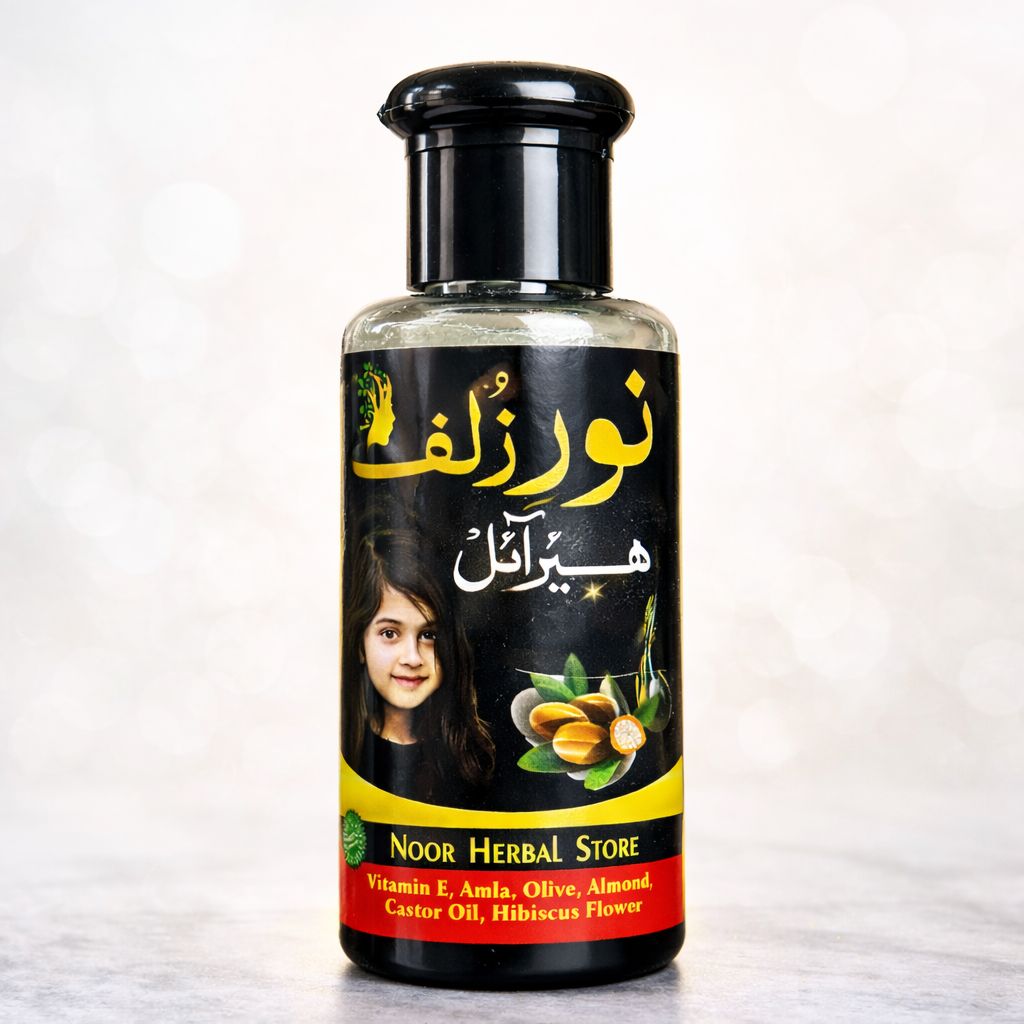 Noor Zulf Herbal Hair Oil – Vitamin E, Amla, Olive, Almond & Castor Oil for Hair Growth & Strong Hair | 100% Natural